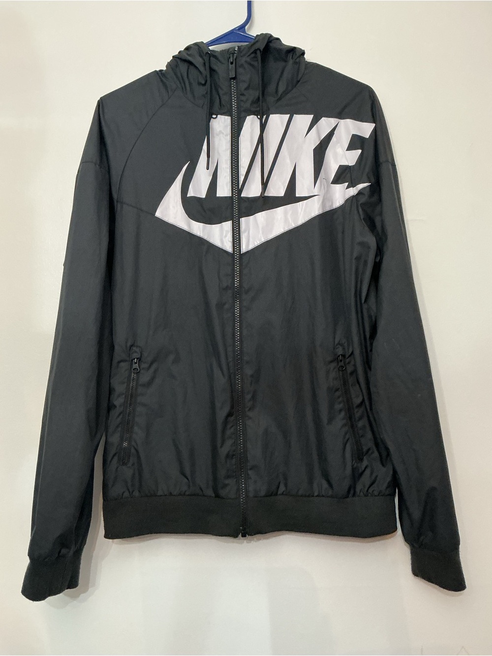 Nike Black Hooded Lightweight Jacket with White Logo